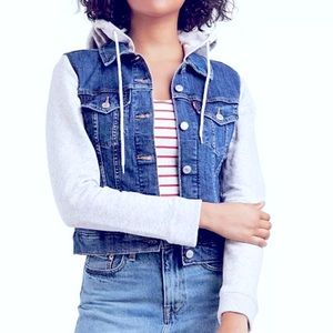 XS Levis denim jean jacket with hood hybrid
